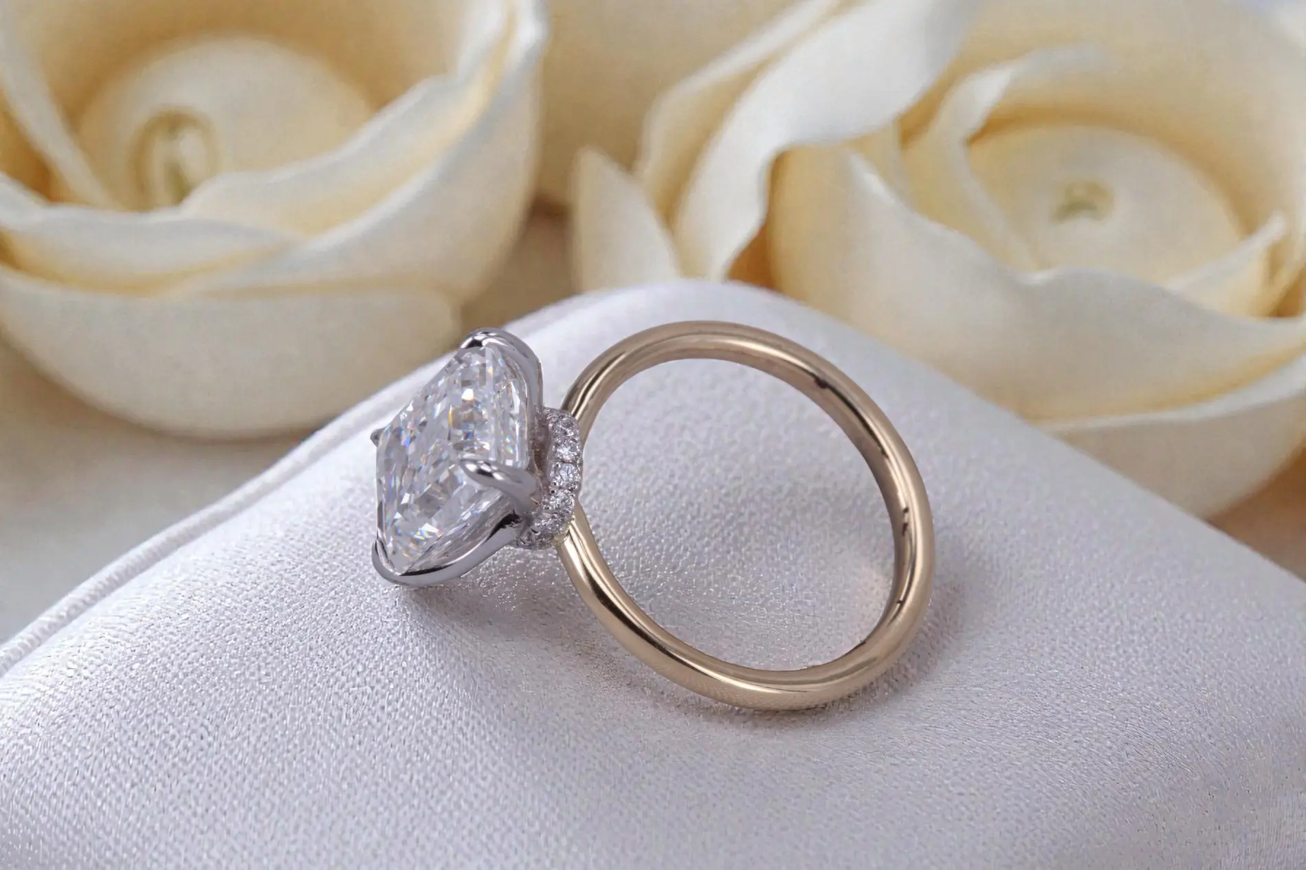 Custom two-tone engagement ring for couples in Carmel Valley