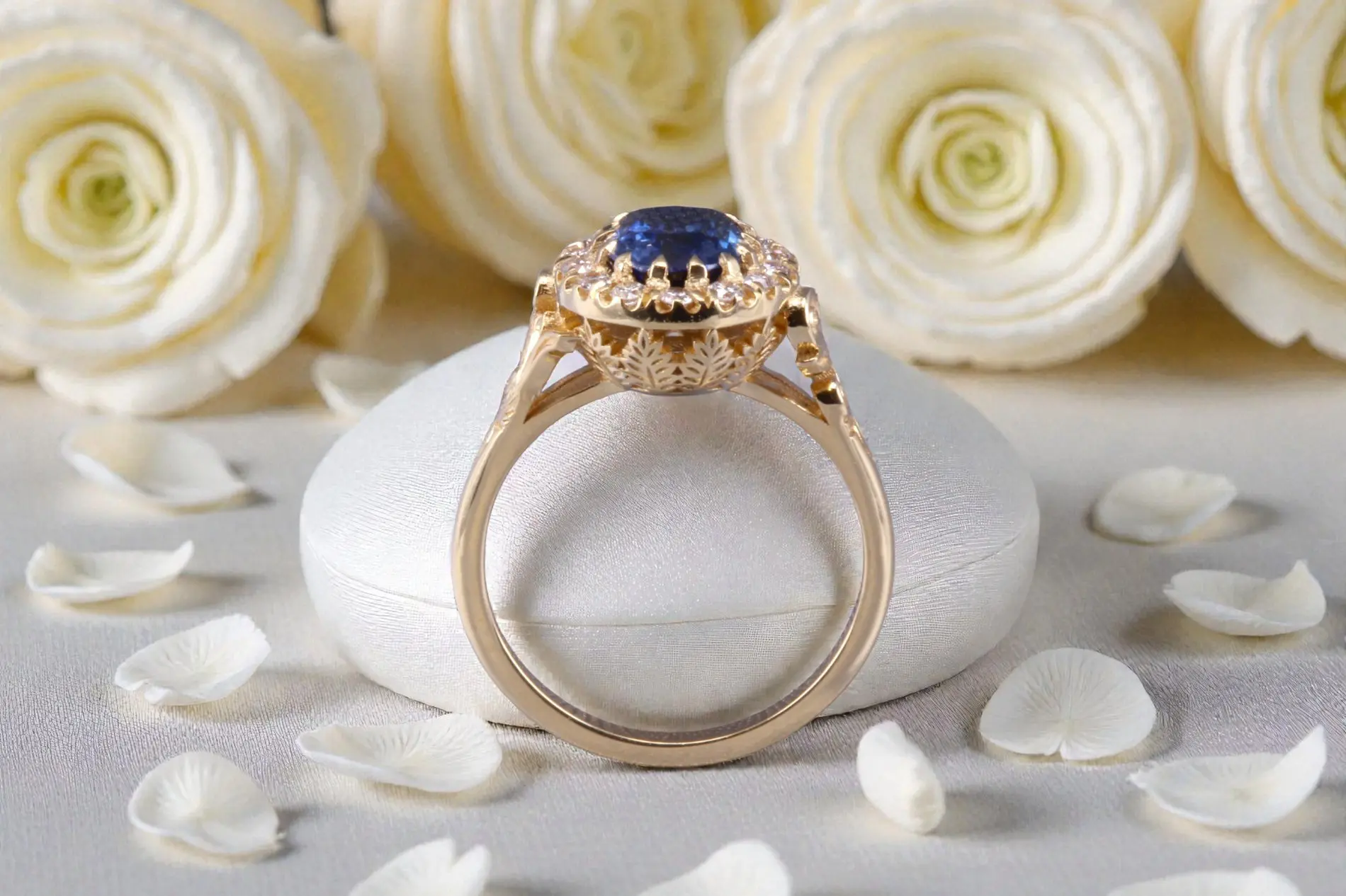 Handcrafted natural sapphire engagement ring for couples in Carmel Valley